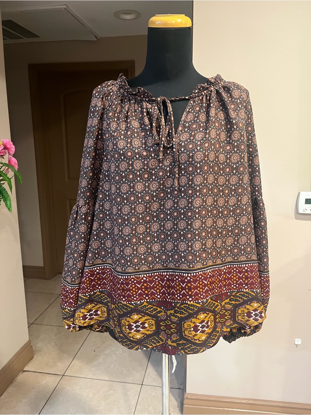 Blu Pepper Black and Mustard Boho Printed Peasant Tunic